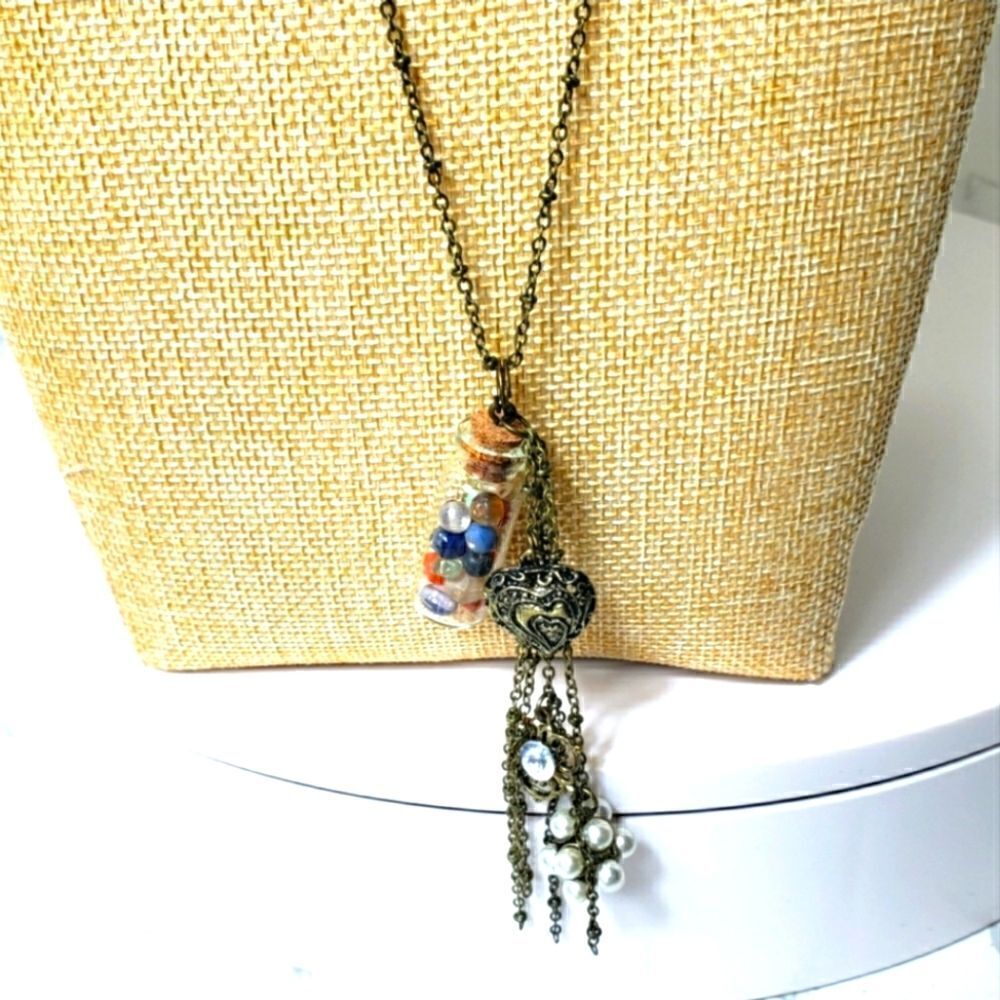 ARTISAN Boho Glass Bottle & Charm Romantic Necklace